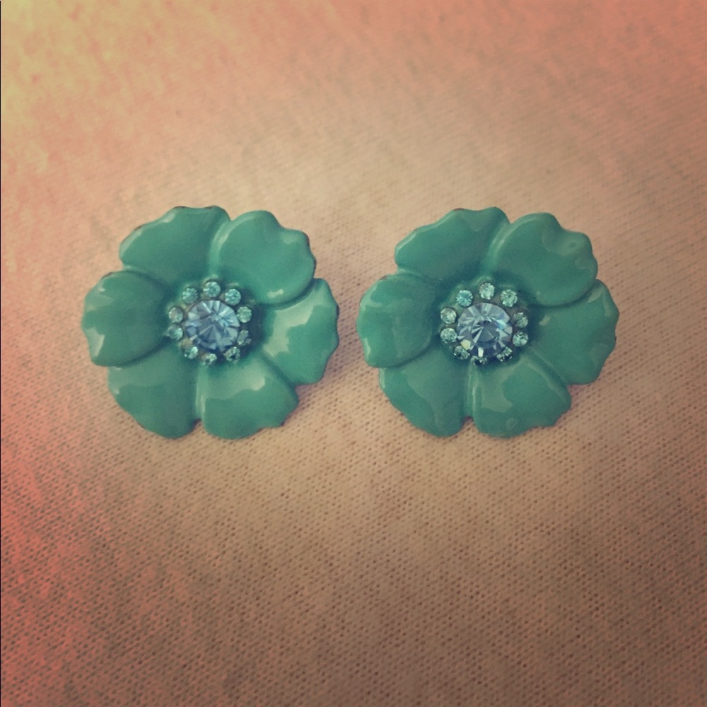 Teal flower earrings