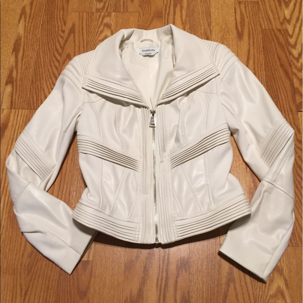 Bebe White leather jacket. NWOT!!