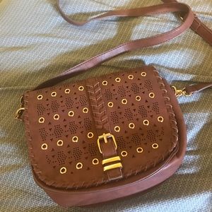 Brown, faux leather crossbody bag