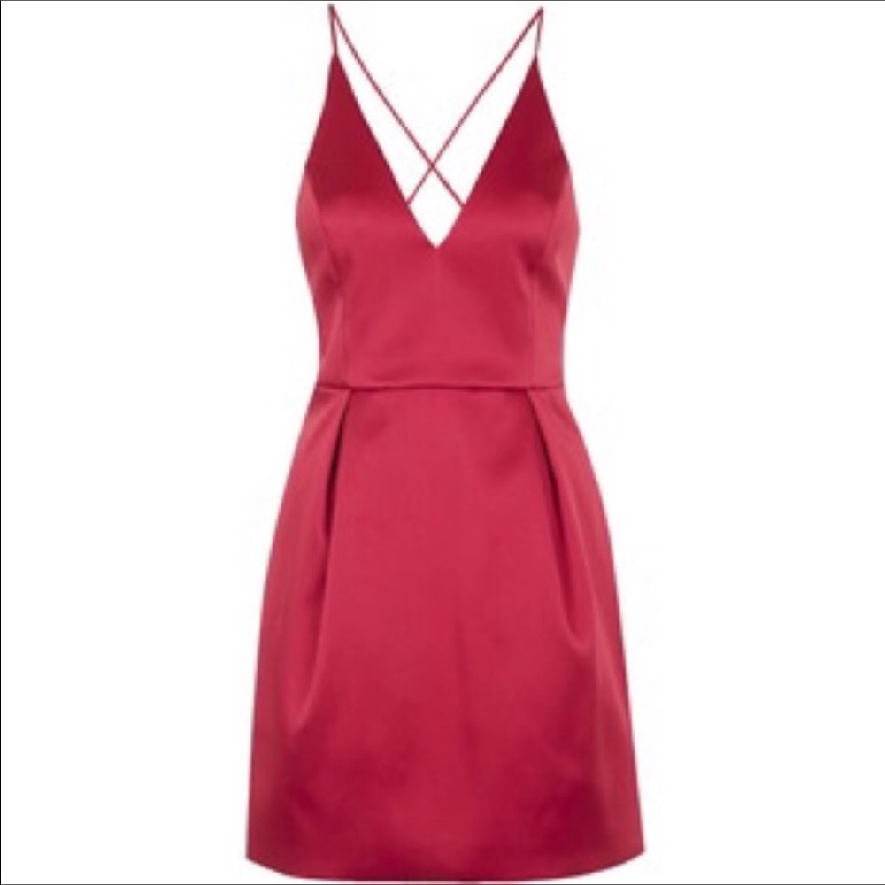 Red plunge skater satin dress