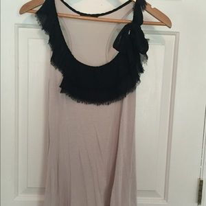Tan tank with black ruffle & bow