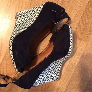 Black and White Peep Toe Wedges
