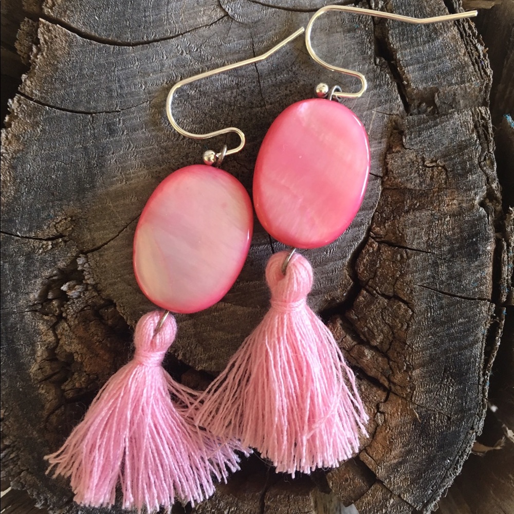 Pink MOP pearl shimmery earrings tassels BEACH!