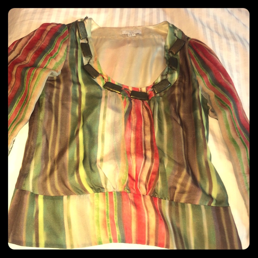 Multi-color striped 100% silk blouse