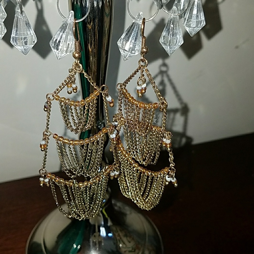 Burnished brass beaded earrings