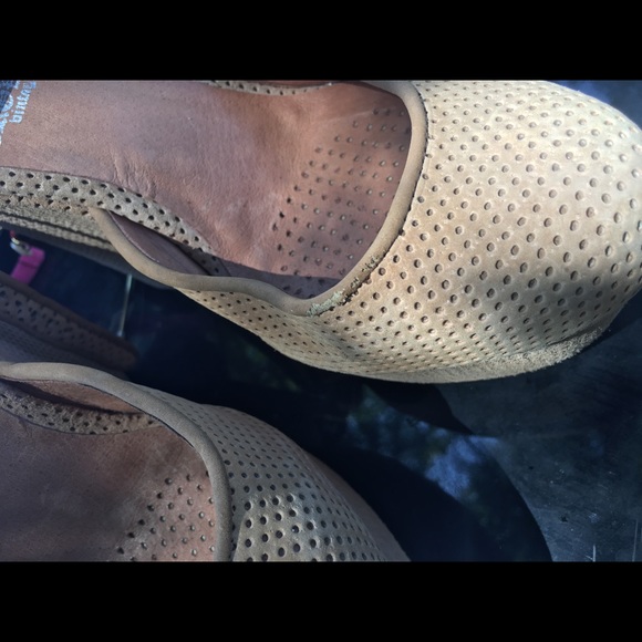 Platform nude ankle strap faux suede heels wedges - Picture 7 of 7