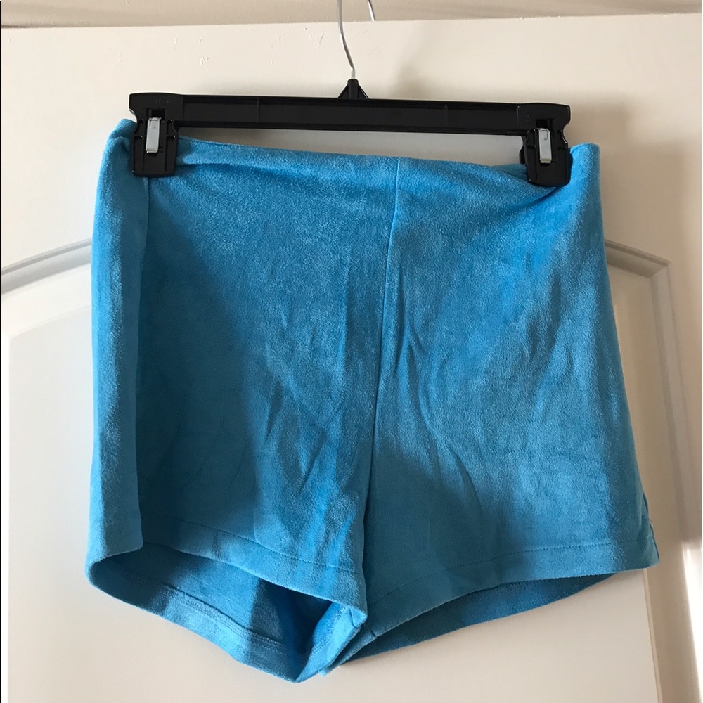 Blue suede shorts