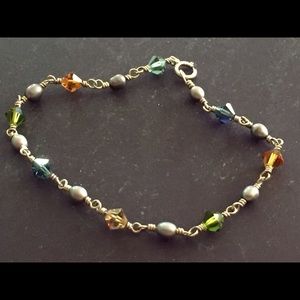Vintage multicolor Crystal and Pearl bracelet