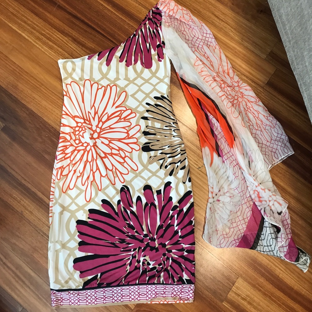 Analili One shoulder asymmetrical floral dress