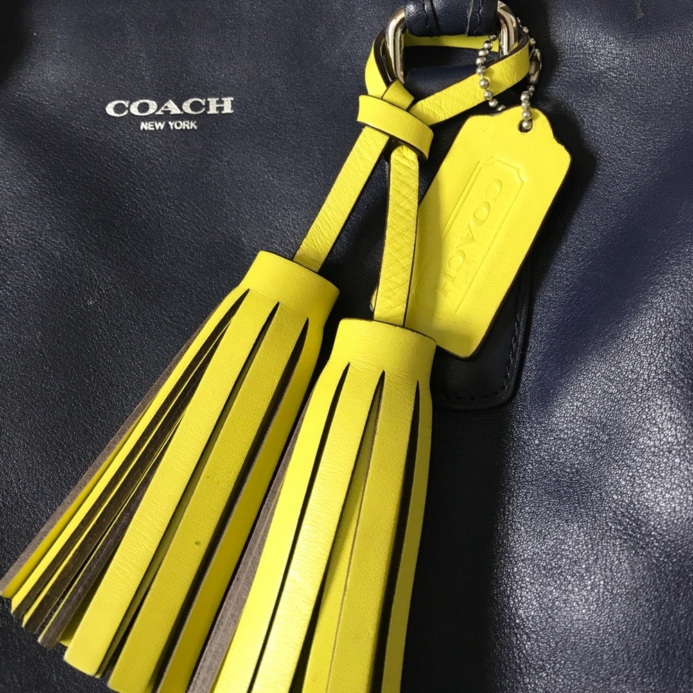 Navy blue leather coach tote Bag