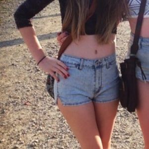 Stretchy acid wash high waisted shorts