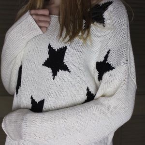 white and blue star sweater