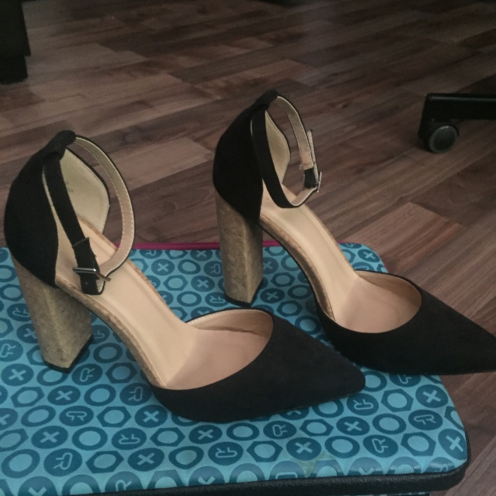Suede and Cork Ankle Pumps / Heels