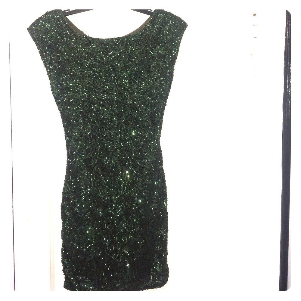 Alice and Olivia emerald green sequined dress