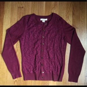 Burgundy Lace Banana Republic Button Up Cardigan