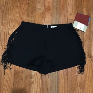 shorts with side fringe tassels