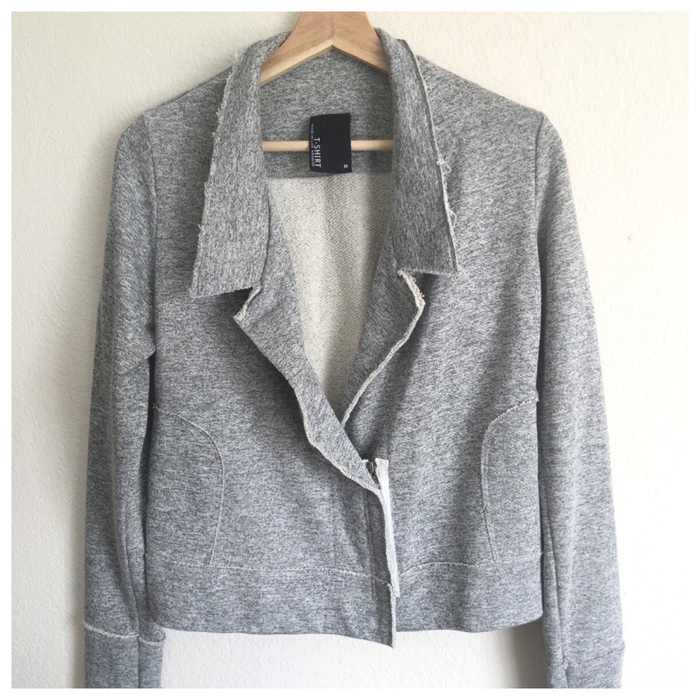 Dolan Heather Gray Knit Moto Zip Jacket