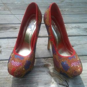 Classy Red Multi-Colored Bling Stiletto Size 9