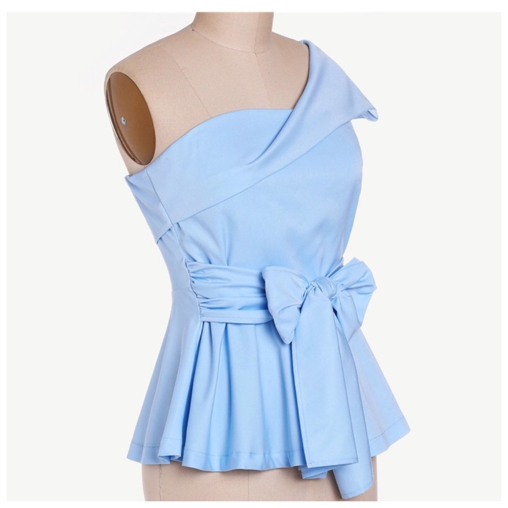 Gorgeous Periwinkle Blue One Shoulder Tie Top - Picture 3 of 3
