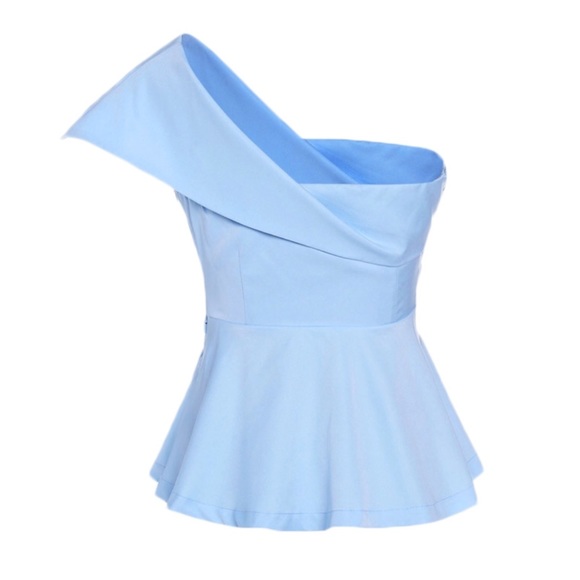 Gorgeous Periwinkle Blue One Shoulder Tie Top - Picture 2 of 3