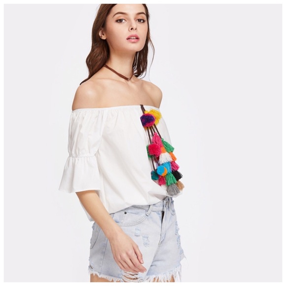 ‼️LAST CALL PRICE FIRM Tassel Off The Shoulder Top - Picture 2 of 4