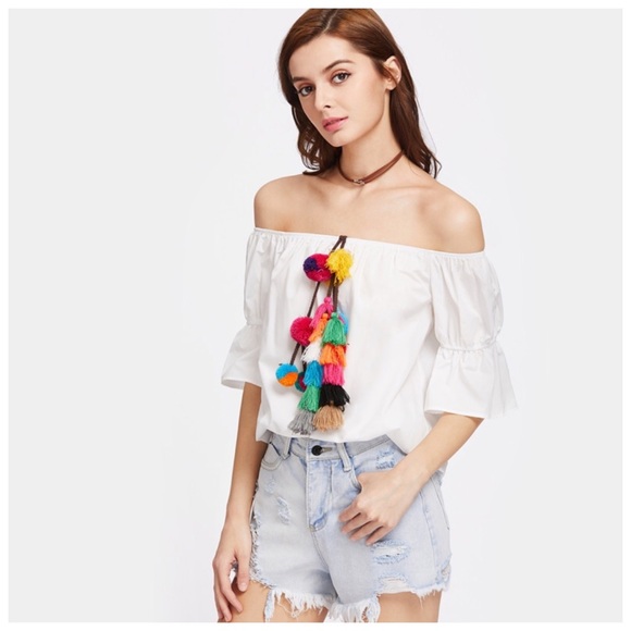 ‼️LAST CALL PRICE FIRM Tassel Off The Shoulder Top - Picture 3 of 4