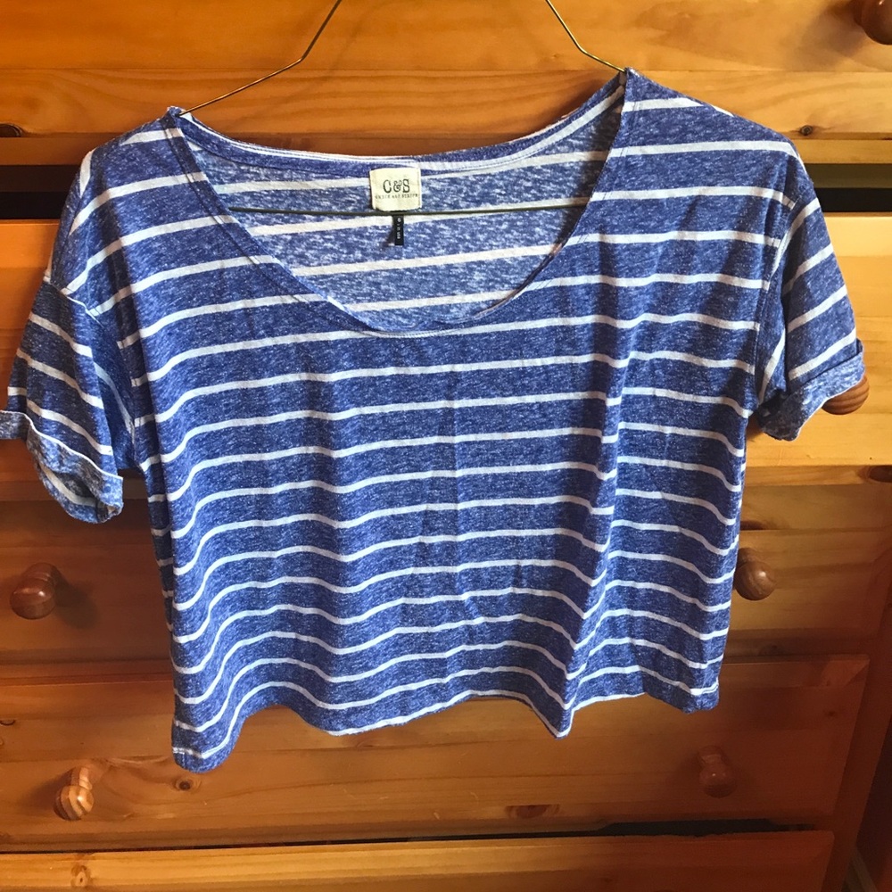 Blue and white striped tank top