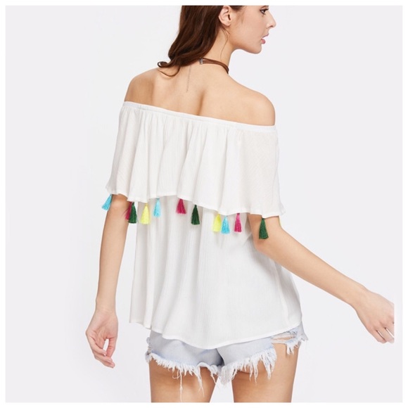 ‼️LAST CALL PRICE FIRM Off The Shoulder Tassel Top - Picture 2 of 4