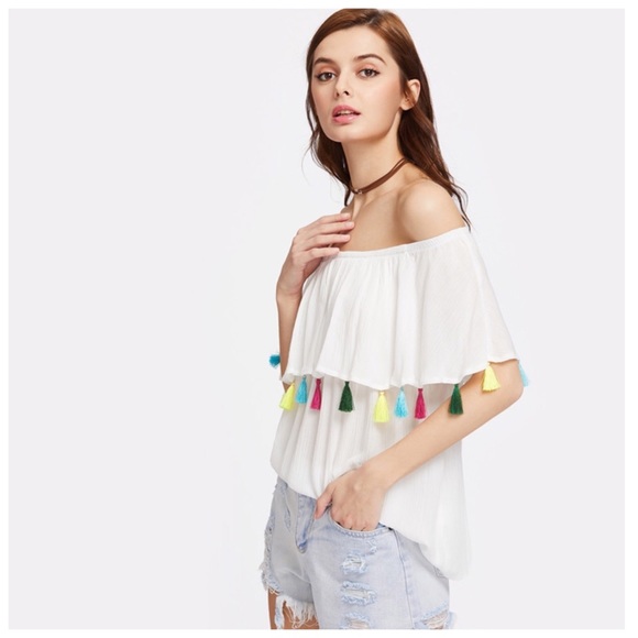 ‼️LAST CALL PRICE FIRM Off The Shoulder Tassel Top - Picture 4 of 4