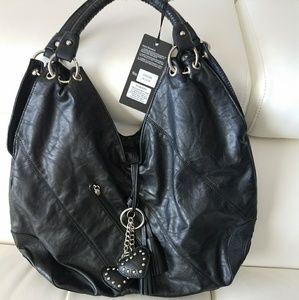 Beautiful large black bag with 2hearts dangling