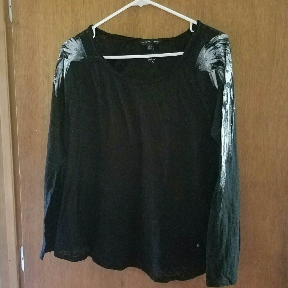 ***R&R-Studded Angel Wings Burnout Long Sleeve***
