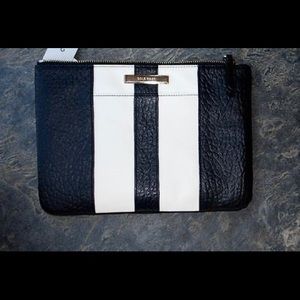 NWT Cole Haan Black & White Striped Pouch Handbag
