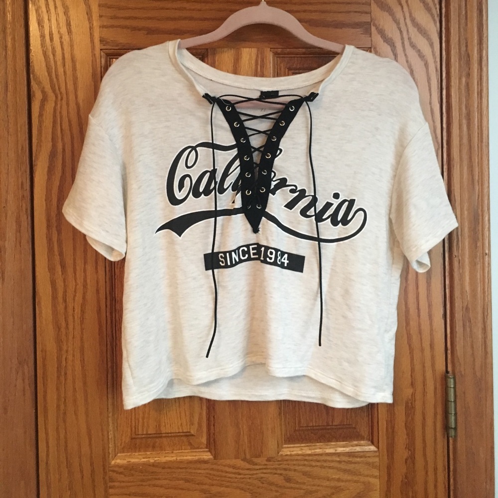 Slightly cropped laced up tee