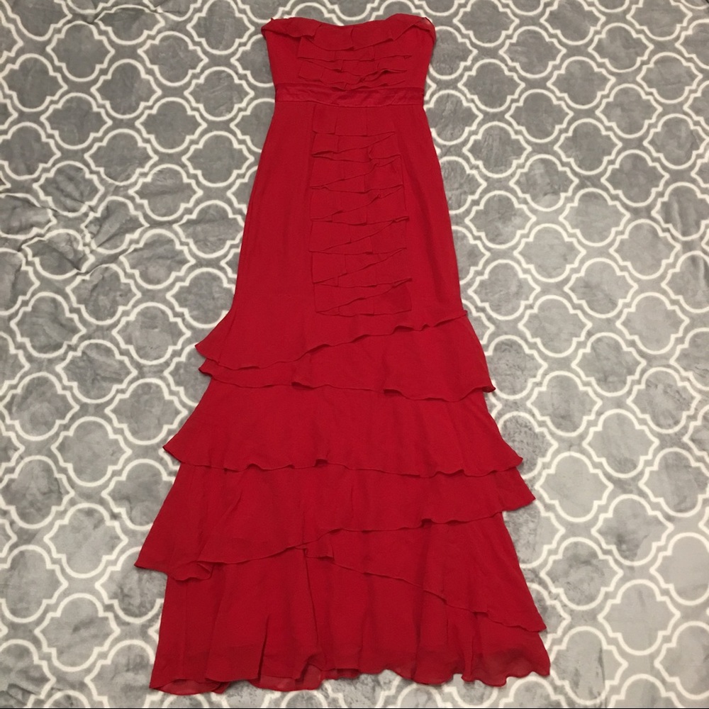 BCBG MAX AZRIA Ruffled Strapless Silk Gown 💃🏼