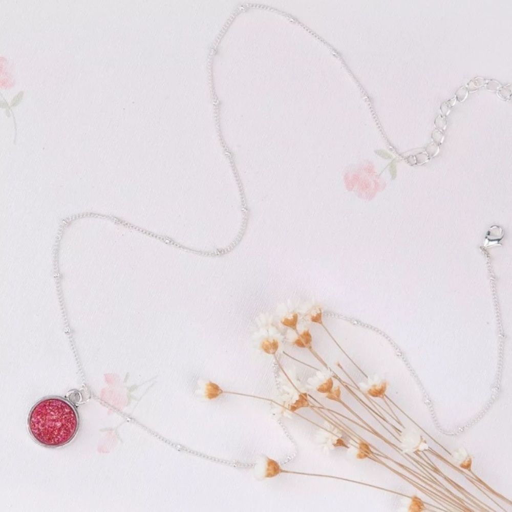 FUCHSIA DRUZY SILVER NECKLACE