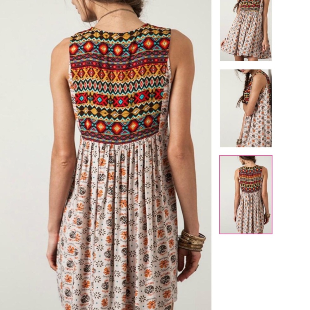 SLEEVELESS BOHEMIAN TRIBAL PEASANT DRESS TUNIC - Picture 3 of 3