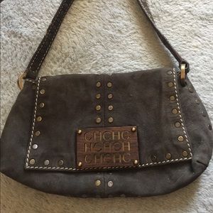 Carolina Herrera handbag dark gray suede