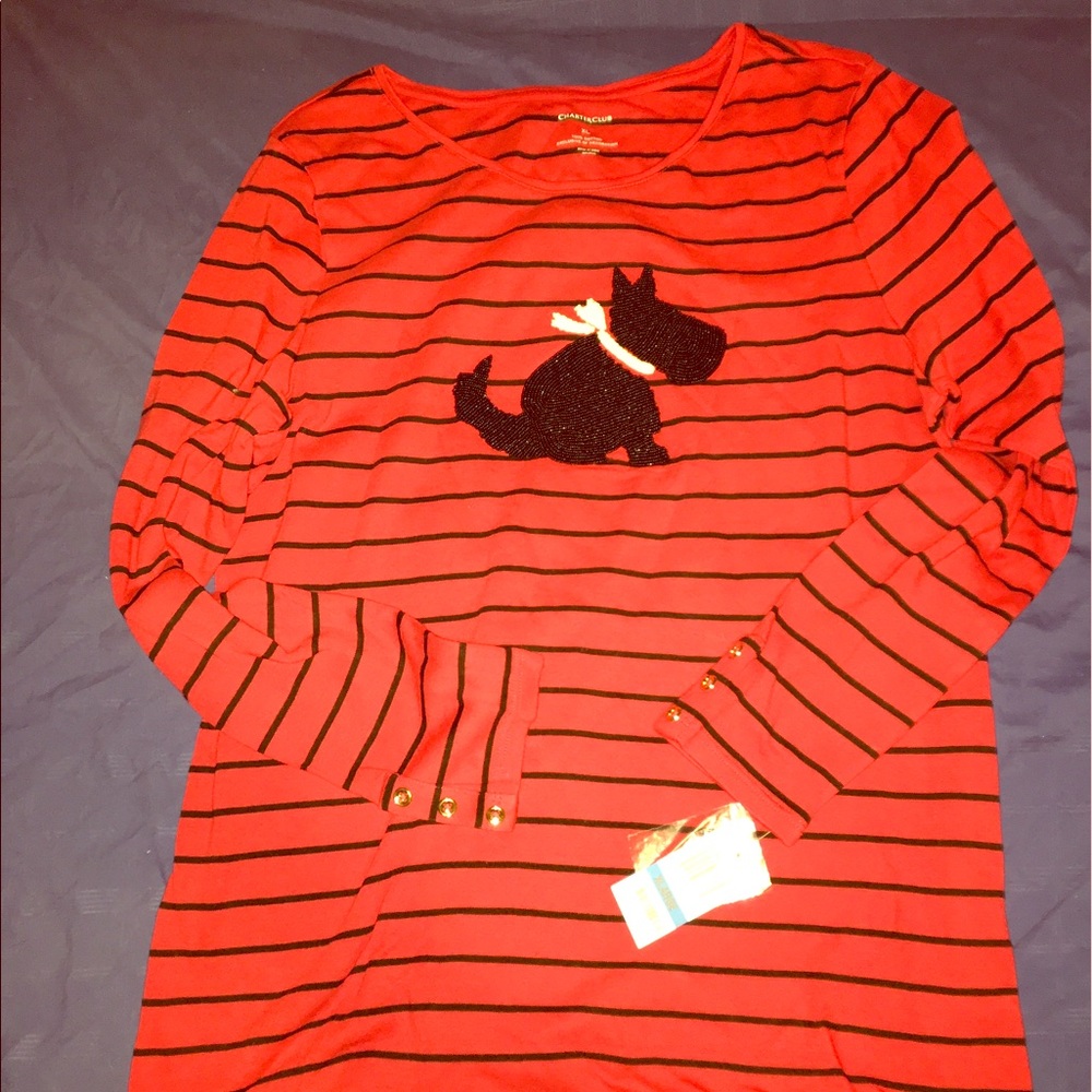 New Long Sleeve Tunic with a Beaded Scottie Dog