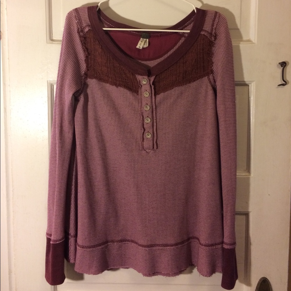 We The Free Purple Waffle Thermal Long Sleeve Top