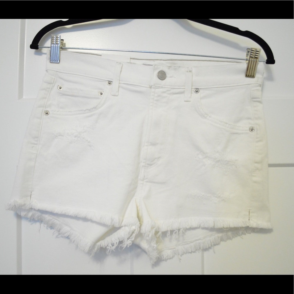 AGOLDE Distressed white denim shorts