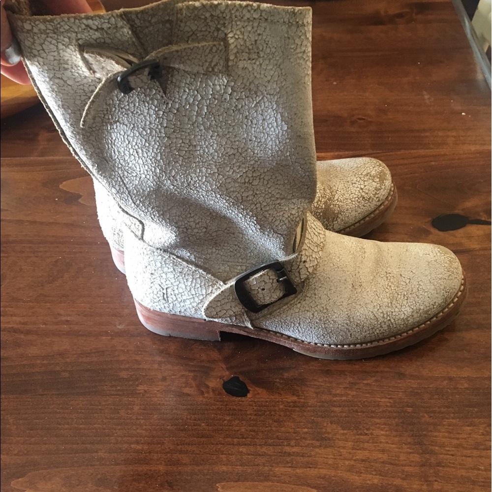 White distressed Frye boots!
