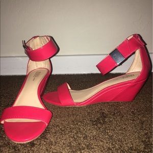 Red wedges with ankle strap