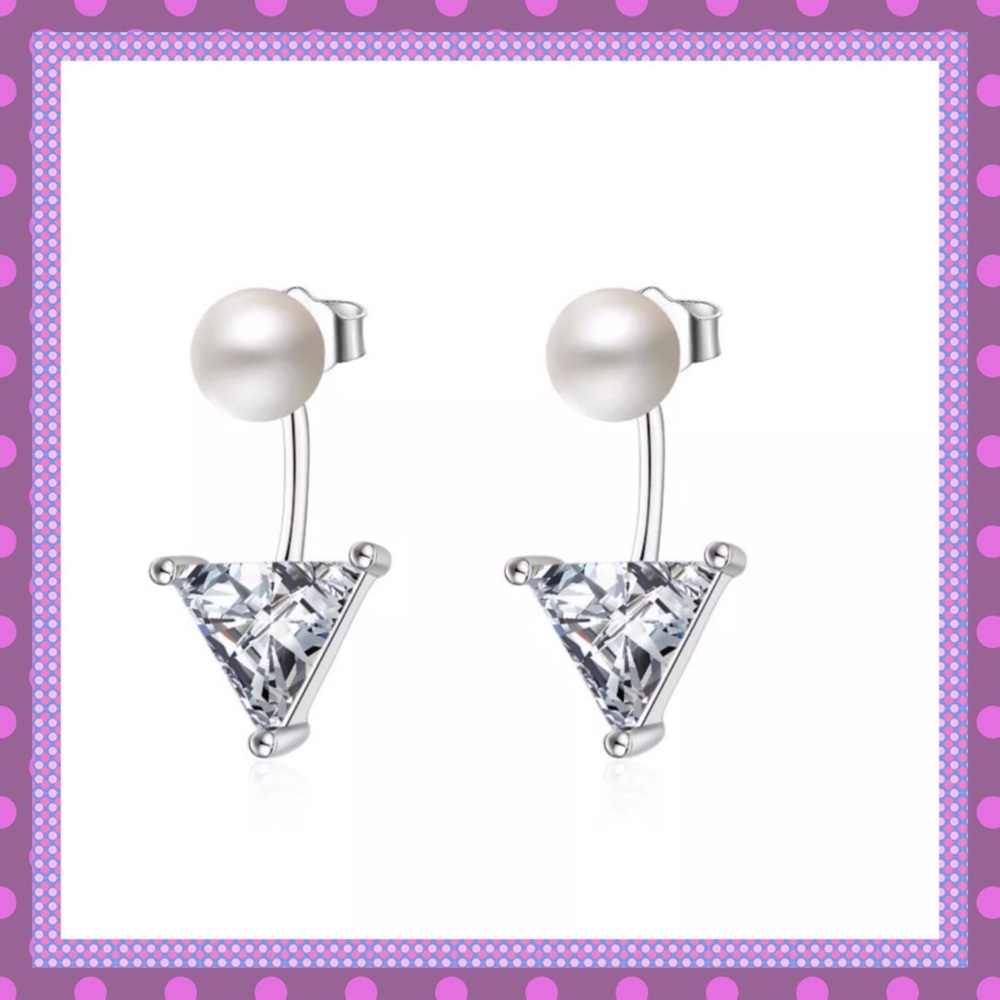 💠SS Triangle CZ Pearl Stud Earrings💠