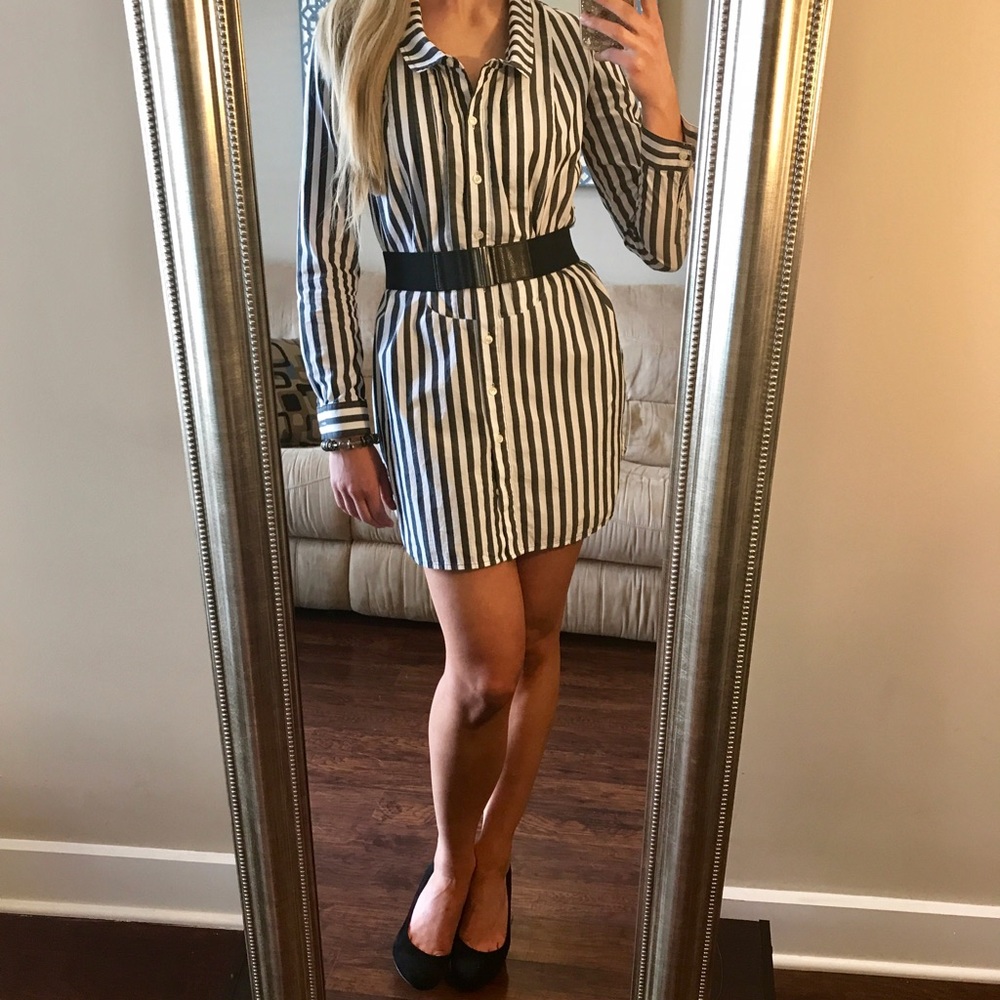 BCBGENERATION collared long sleeve cotton striped