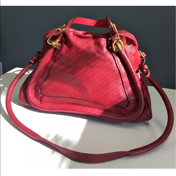 100%Auth! CHLOE PARATY burgundy red satchel bag - Picture 2 of 8
