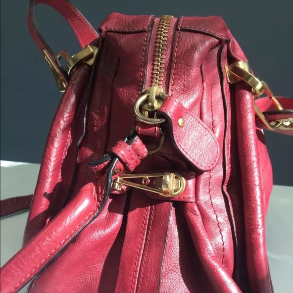 100%Auth! CHLOE PARATY burgundy red satchel bag - Picture 3 of 8