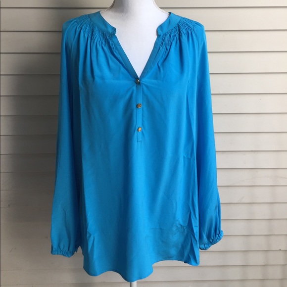 Lilly Pulitzer Tops - Lilly Pulitzer Light Blue Elsa Silk Blouse