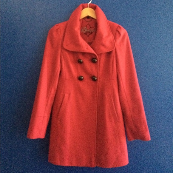 Guess Jackets & Blazers - Guess Pink Peacoat double breasted bow detail S