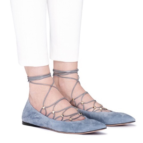 New $950 Valentino Garavani rockstud lace up flats - Picture 3 of 8