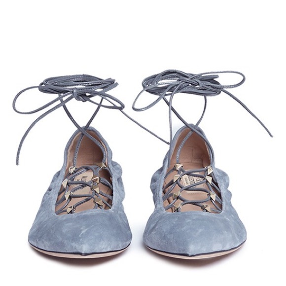 New $950 Valentino Garavani rockstud lace up flats - Picture 5 of 8